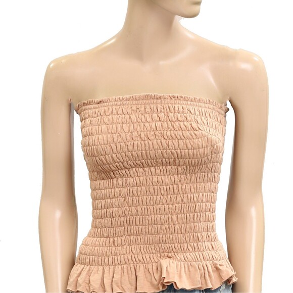 Free People Free Est Lora Tube Blouse Top Strapless Ruffle Smocked XS New 280325 - Picture 9 of 12